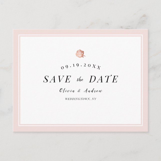 Elegante Rose Gold florale minimalistisch Save the Ankündigungspostkarte (Vorderseite)