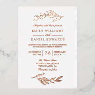 Elegante Rose Gold Foil Blätter Moderne Hochzeit Folieneinladung