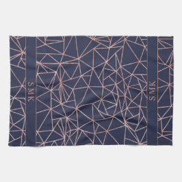 Elegante Rose Gold Foil Geometric Polygon Navy Blu Geschirrtuch