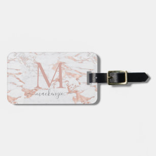 Elegante Rose Gold Foil Marmor Monogramm Gepäckanhänger
