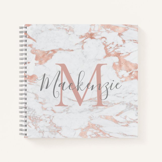 Elegante Rose Gold Foil Marmor Monogramm Notizbuch (Vorderseite)