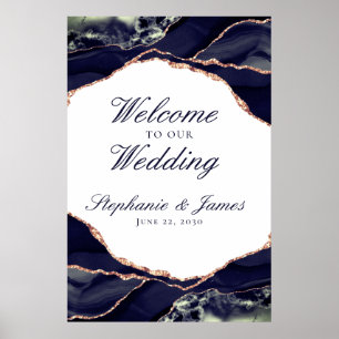 Elegante Rose Gold Foil Navy Hochzeit Willkommen Poster