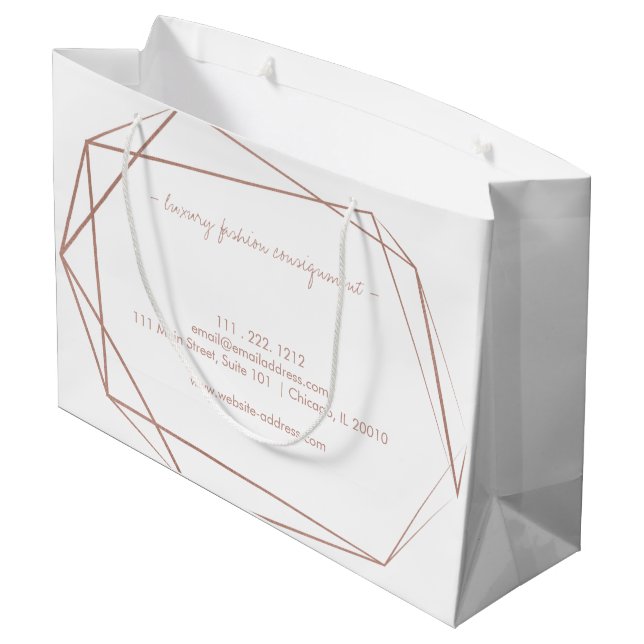 Elegante Rose Gold Foil Rahmen Moderne Berufliche Große Geschenktüte (Rückseite Schrägansicht)