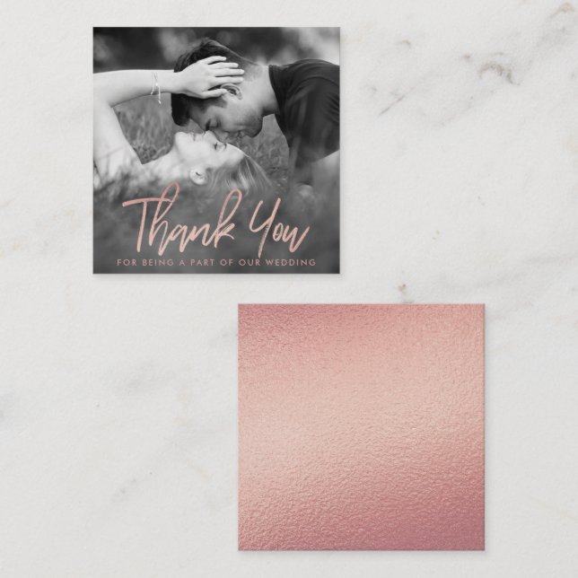 Elegante Rose Gold Foil Script Foto Vielen Dank Begleitkarte (Vorne/Hinten)