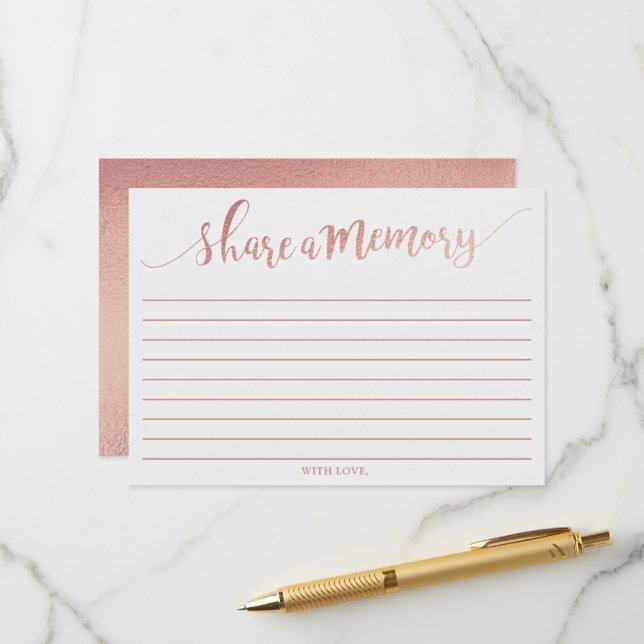 Elegante Rose Gold Foil Share A Memory Card Hinweiskarte (Vorderseite/Rückseite Beispiel)