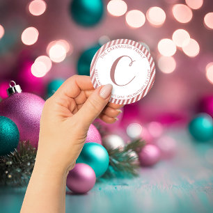 Elegante Rose Gold Foil Stripe Monogramm-Adresse Runder Aufkleber