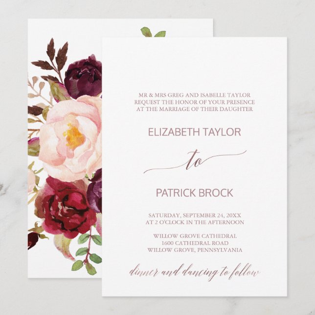 Elegante Rose Gold | Förmliche Hochzeit Einladung (Vorne/Hinten)