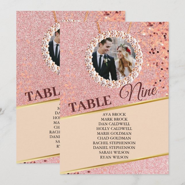 Elegante Rose Gold Foto Seating Chart Card Karte (Vorne/Hinten)