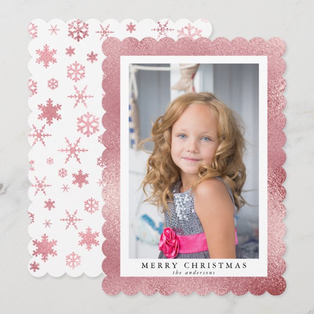 Elegante Rose Gold Frohe Weihnachten Custom Foto (Vorne/Hinten)