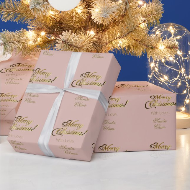 Elegante Rose Gold Frohe Weihnachtsschrift Rosa Geschenkpapier (Feiertage)