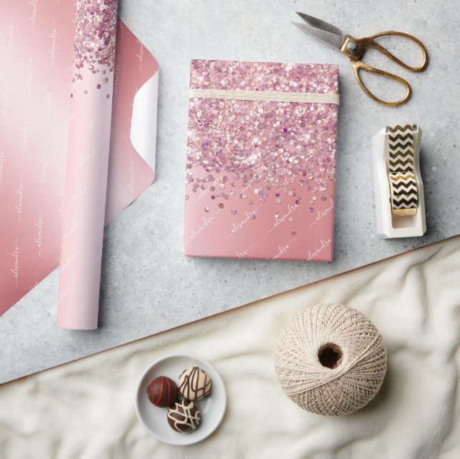 Elegante Rose Gold Funkelnd Glitzer Rosa Custom Geschenkpapier (Kunsthandwerk)