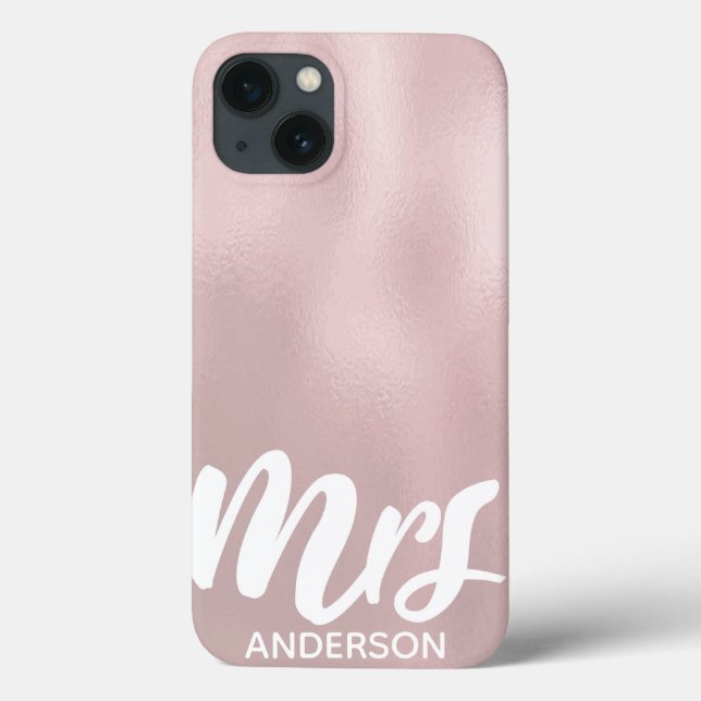 Elegante Rose Gold Glass Texture Mrs. Surname Case-Mate iPhone Hülle (Rückseite)