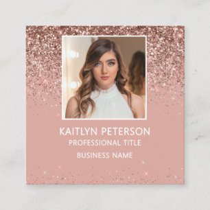 Elegante Rose Gold Glitter Foto QR Code Quadratische Visitenkarte