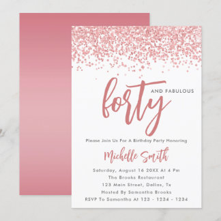 Elegante Rose Gold Glitzer 40 und herrlicher Gebur Einladung