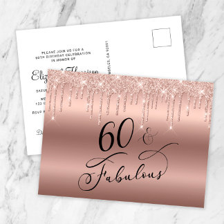Elegante Rose Gold Glitzer 60. Geburtstagsparty Einladungspostkarte