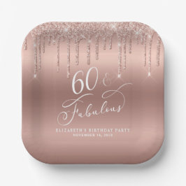 Elegante Rose Gold Glitzer 60. Geburtstagsparty Pappteller