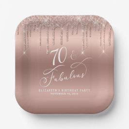 Elegante Rose Gold Glitzer 70. Geburtstagsparty Pappteller