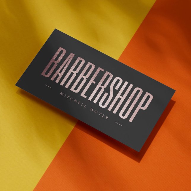 Elegante Rose Gold Glitzer Barbershop Visitenkarte (Von Creator hochgeladen)