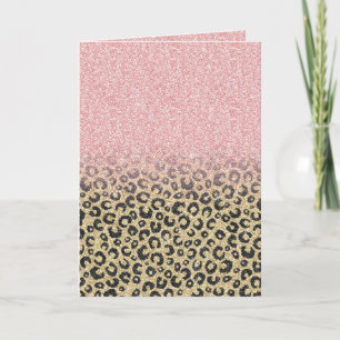 Elegante Rose Gold Glitzer Black Leopard Print Feiertagskarte