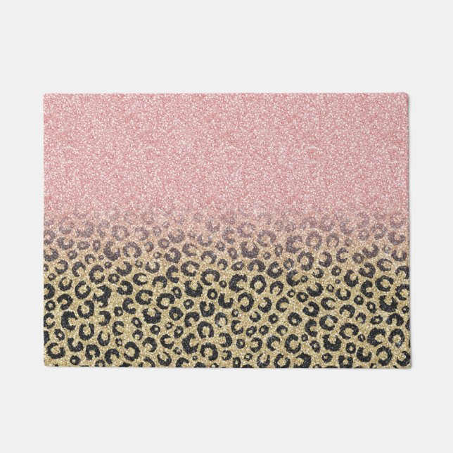 Elegante Rose Gold Glitzer Black Leopard Print Fußmatte (Vorderseite)