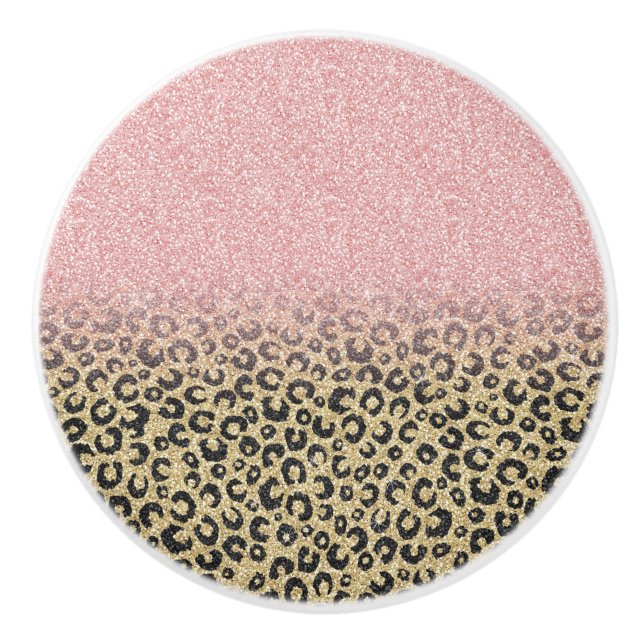 Elegante Rose Gold Glitzer Black Leopard Print Keramikknauf (Vorderseite)