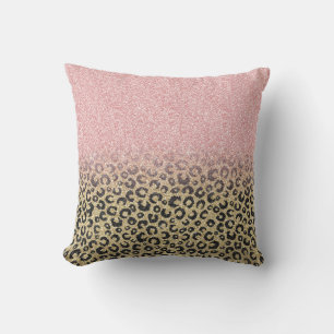 Elegante Rose Gold Glitzer Black Leopard Print Kissen