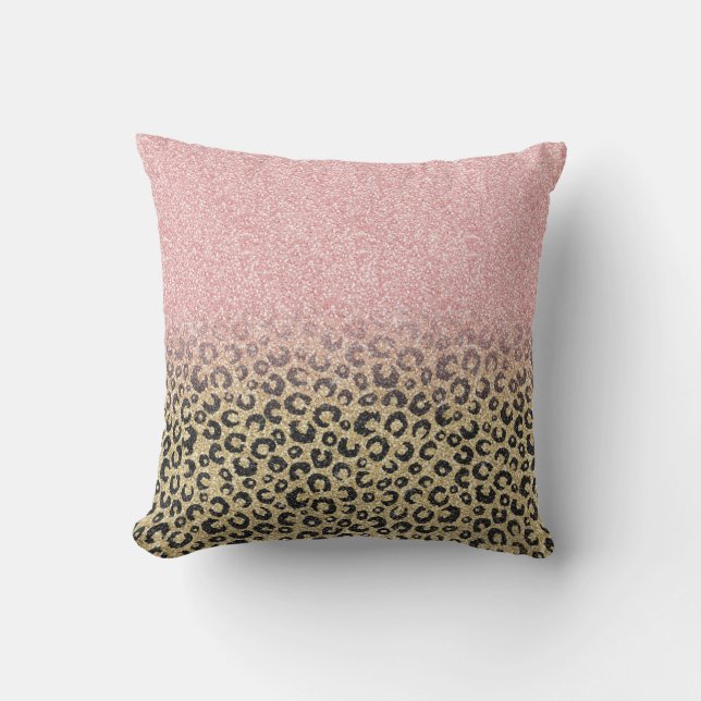 Elegante Rose Gold Glitzer Black Leopard Print Kissen (Vorderseite)