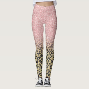 Elegante Rose Gold Glitzer Black Leopard Print Leggings
