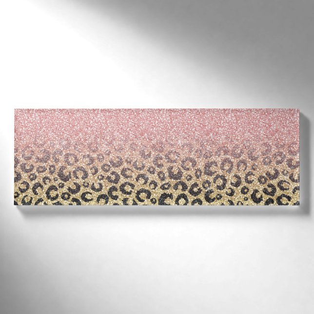 Elegante Rose Gold Glitzer Black Leopard Print Namenschild (Vorderseite)