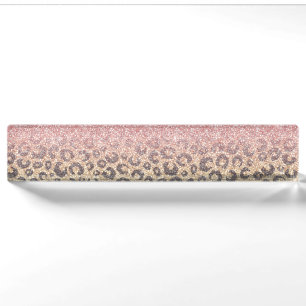 Elegante Rose Gold Glitzer Black Leopard Print Namensplakette