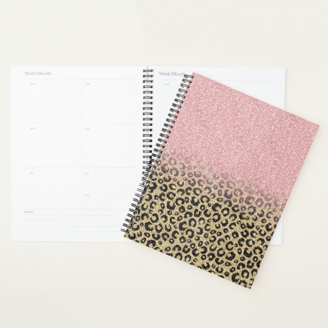 Elegante Rose Gold Glitzer Black Leopard Print Planer (Anzeige)