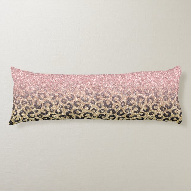 Elegante Rose Gold Glitzer Black Leopard Print Seitenschläferkissen (Vorderseite)