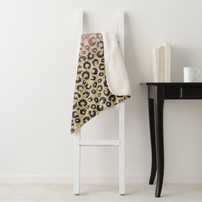 Elegante Rose Gold Glitzer Black Leopard Print Sherpadecke (Beispiel)