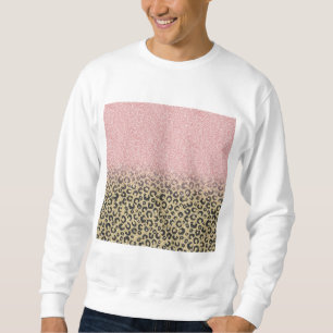 Elegante Rose Gold Glitzer Black Leopard Print Sweatshirt