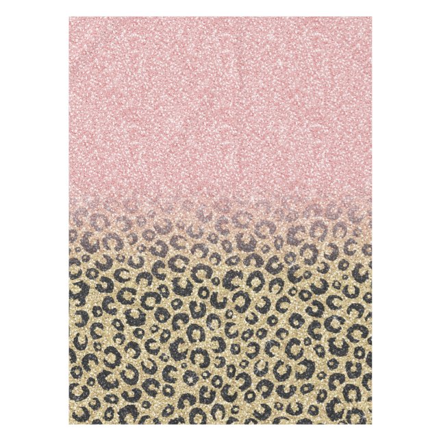 Elegante Rose Gold Glitzer Black Leopard Print Tischdecke (Vorderseite)