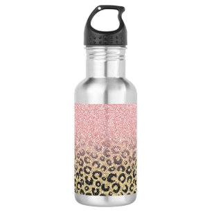 Elegante Rose Gold Glitzer Black Leopard Printwerb Edelstahlflasche