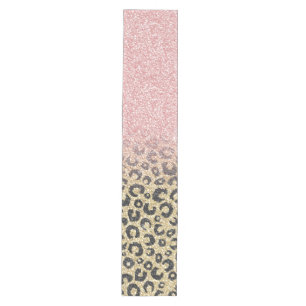 Elegante Rose Gold Glitzer Black Leopard Printwerb Mittelgroßer Tischläufer
