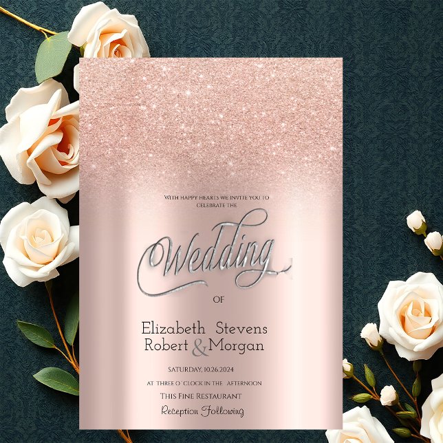 Elegante Rose Gold Glitzer Bokeh Wedding Einladung (Von Creator hochgeladen)