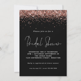 Elegante Rose Gold Glitzer Brautparty Schwarz Einladung