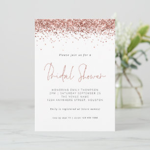 Elegante Rose Gold Glitzer Brautparty Weiß Einladung