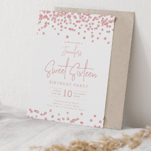 Elegante Rose Gold Glitzer Confetti Sweet 16 Party Einladung
