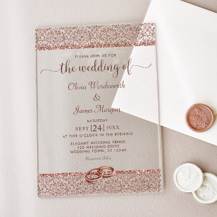 Elegante Rose Gold Glitzer Damask Hochzeit Acryleinladungen