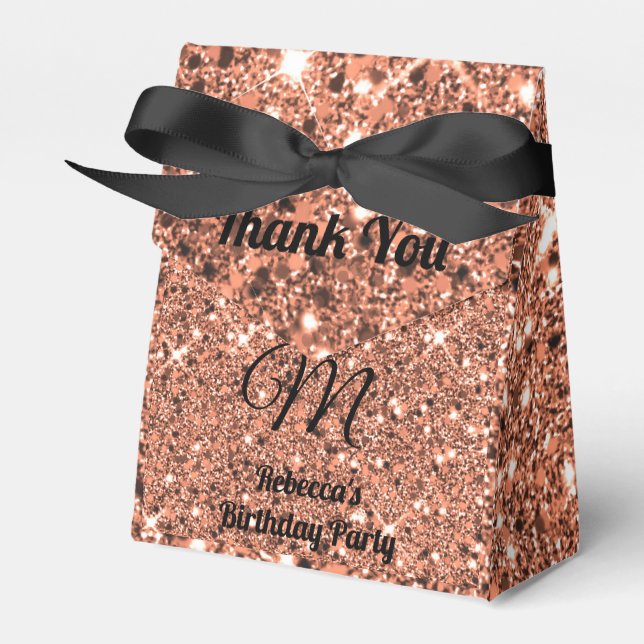 Elegante Rose Gold Glitzer Danke Monogram Black Geschenkschachtel (Vorderseite)