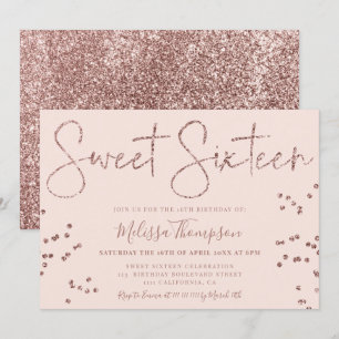 Elegante Rose Gold Glitzer Drehbuch Rosa Süße 16 Einladung