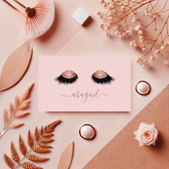 Elegante Rose Gold Glitzer Eyelashes Visitenkarte (Elegant Rose Gold Glitter Eyelashes Makeup Artist Business Card)