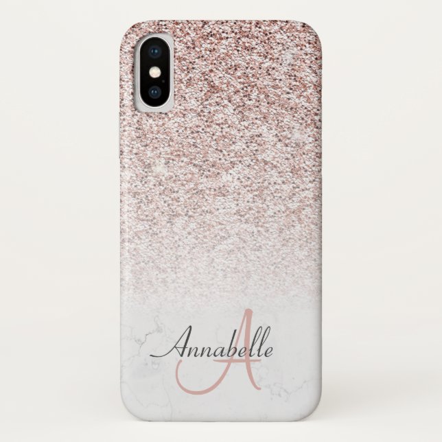 Elegante Rose Gold Glitzer Fade Marmor Monogramm Case-Mate iPhone Hülle (Rückseite)