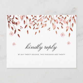 Elegante Rose Gold Glitzer | Floral Wedding RSVP Einladungspostkarte