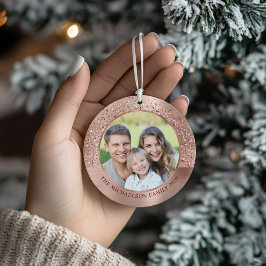 Elegante Rose Gold Glitzer Foto Metallic Keramik Ornament