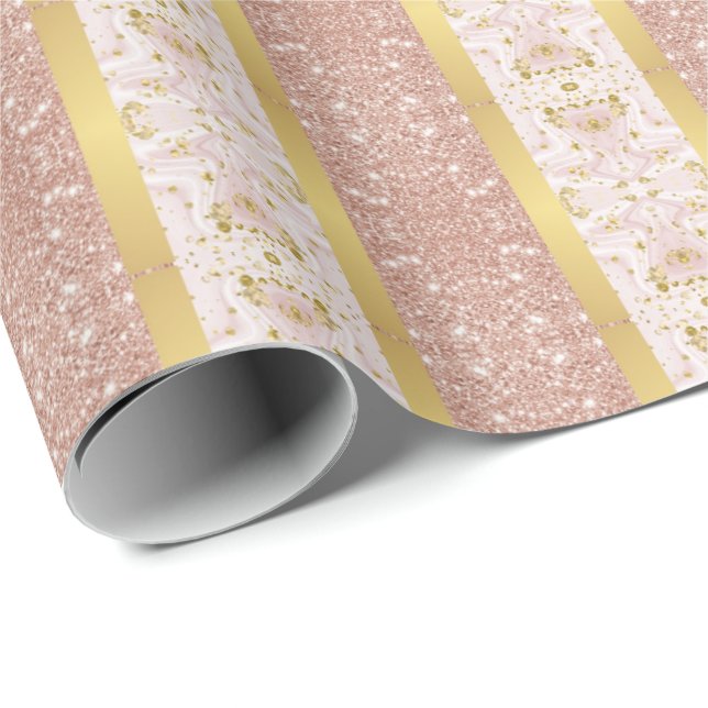 Elegante Rose Gold Glitzer gestreift Weihnachten Geschenkpapier (Rolleneckpunkt)