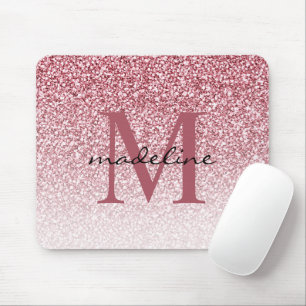 Elegante Rose Gold Glitzer Girly Monogram Mousepad